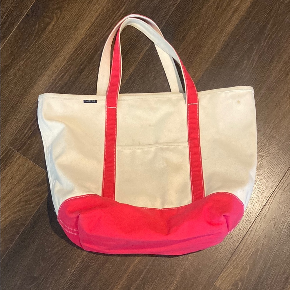 Lands End Large 5 Pocket Open Top Canvas Tote Bag